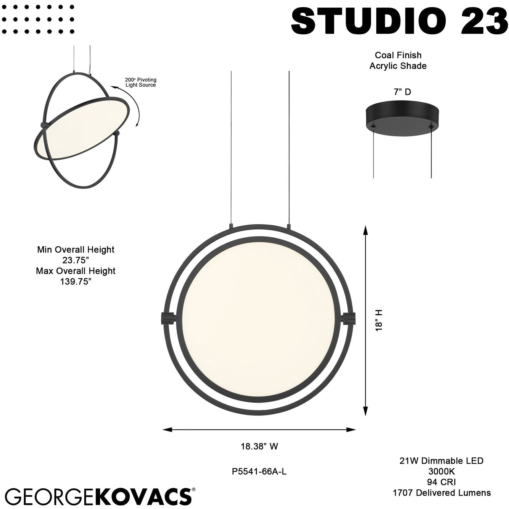 Studio 23 LED 18.38 inch Coal Pendant Ceiling Light